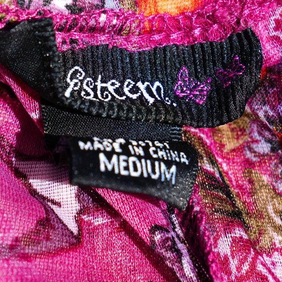 Esteem Pink Sheer Floral Top with Lace Trim - Picture 2 of 2